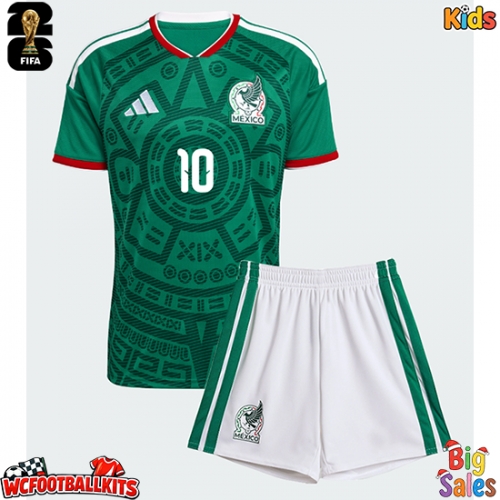 Mexico Alexis Vega #10 Replica Home Stadium Kit for Kids World Cup 2026 Short Sleeve (+ pants)